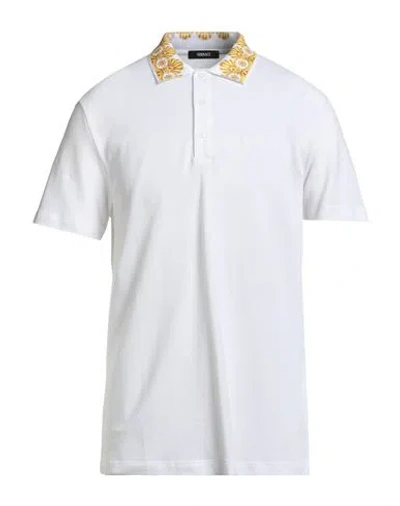 Versace Man Polo Shirt White Size L Cotton, Viscose, Polyester