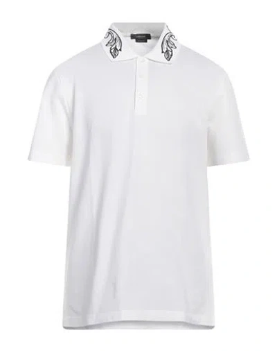 Versace Man Polo Shirt White Size L Cotton, Viscose