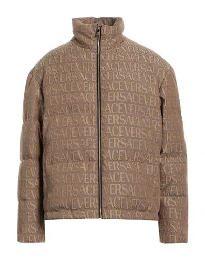 Versace Man Puffer Camel Size 42 Polyester, Cotton In Beige