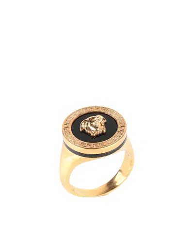 Versace Man Ring Gold Size 9.5 Metal, Resin In Purple