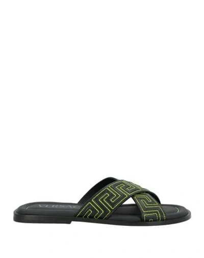 Versace Man Sandals Black Size 9 Leather In Green