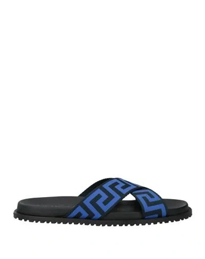 Versace Man Sandals Blue Size 9 Textile Fibers