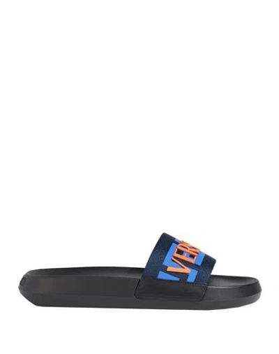 VERSACE VERSACE MAN SANDALS MIDNIGHT BLUE SIZE 9 LEATHER, TEXTILE FIBERS