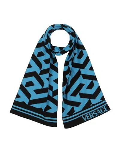 Versace Man Scarf Azure Size - Cotton, Wool In Blue