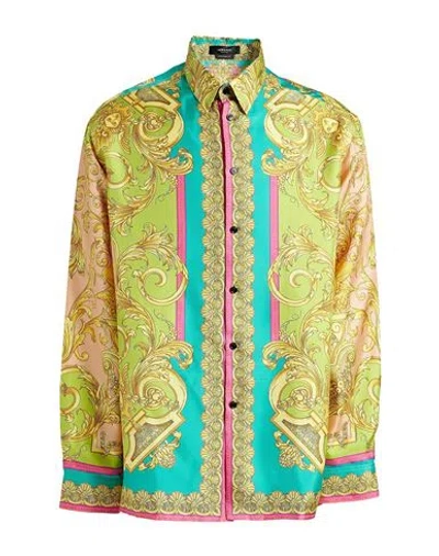 Versace Man Shirt Acid Green Size 42 Silk