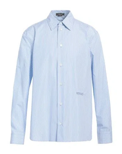 Versace Man Shirt Azure Size 19 ¾ Cotton, Silk In Blue