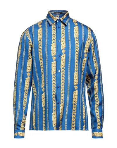 Versace Man Shirt Azure Size 46 Silk In Blue