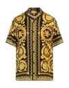 Versace Informal Shirt Silk Twill Fabric Barocco Print In Black