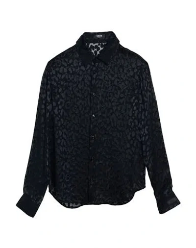 Versace Man Shirt Black Size 46 Viscose, Silk In Blue