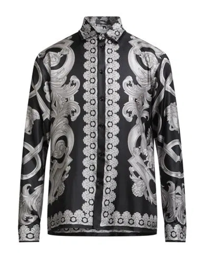 Versace Man Shirt Black Size 48 Silk In Animal Print