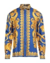 Versace Man Shirt Bright Blue Size 38 Silk In Blue