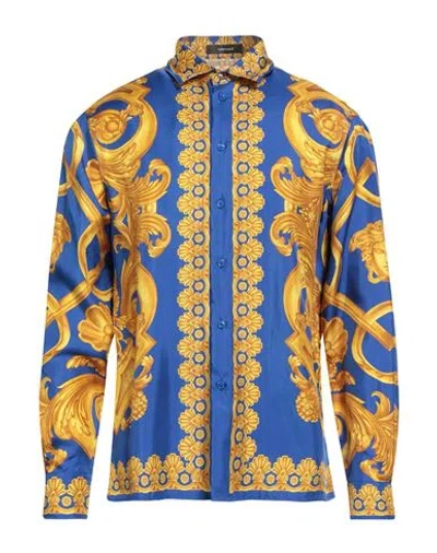 Versace Man Shirt Bright Blue Size 38 Silk