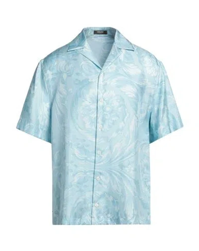 Versace Man Shirt Light Blue Size 44 Silk