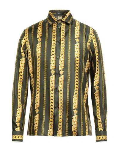 Versace Man Shirt Military Green Size 36 Silk