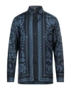 Versace All-over Barroco Print Silk Shirt In Navy Blue