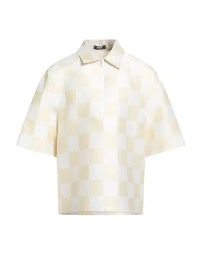 Versace Man Shirt Pastel Yellow Size 42 Polyester, Silk In Red