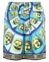 Versace Le Maschere Print Silk Shorts In Blue