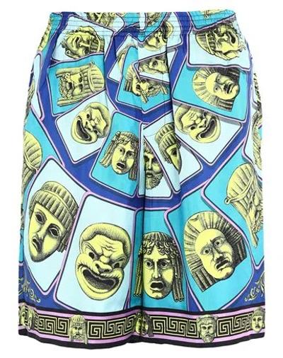 Versace Le Maschere Print Silk Shorts In Green