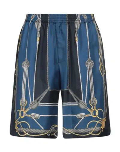 Versace Nautical Printed Silk Shorts In Blue