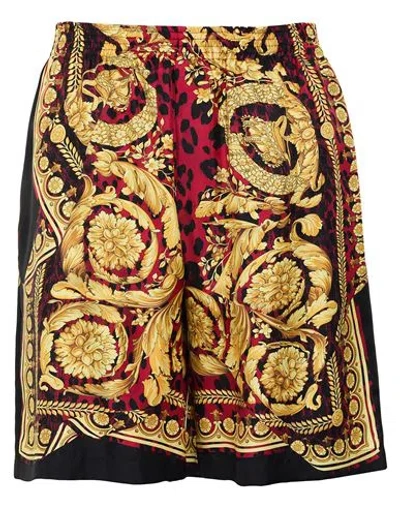 Versace Man Shorts & Bermuda Shorts Burgundy Size 28 Silk In Brown