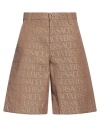 Versace Knee-length Shorts In All-over Pattern In Beige