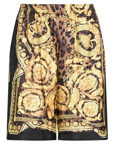 Versace Man Shorts & Bermuda Shorts Light Brown Size 34 Silk In Gold