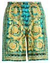 Versace Man Shorts & Bermuda Shorts Turquoise Size 28 Silk In Blue