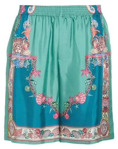 Versace Man Shorts & Bermuda Shorts Turquoise Size 36 Silk In Blue