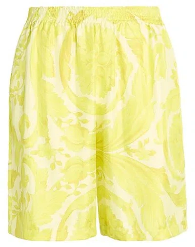 Versace Man Shorts & Bermuda Shorts Yellow Size 38 Silk In Multi