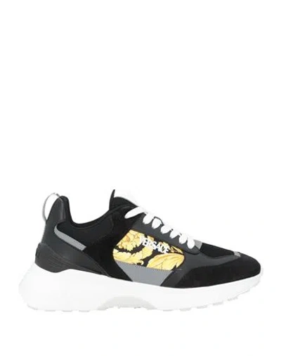 Versace Man Sneakers Black Size 7 Calfskin, Textile Fibers
