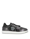 Versace Man Sneakers Black Size 9 Calfskin, Textile Fibers