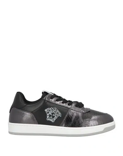 Versace Man Sneakers Black Size 9 Calfskin, Textile Fibers