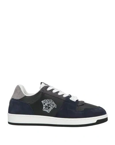 Versace Man Sneakers Black Size 9 Calfskin, Textile Fibers