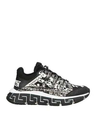 Versace Man Sneakers Black Size 9 Calfskin, Textile Fibers