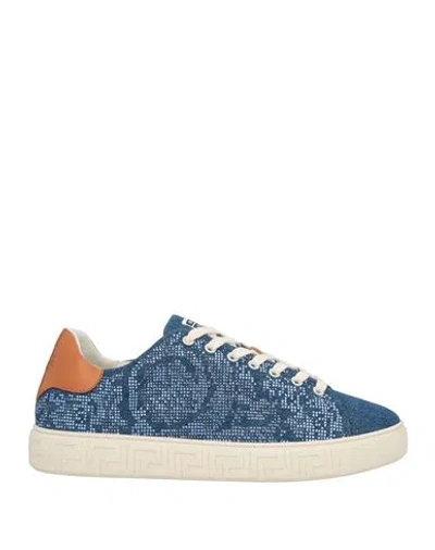 Versace Man Sneakers Blue Size 11 Textile Fibers, Leather