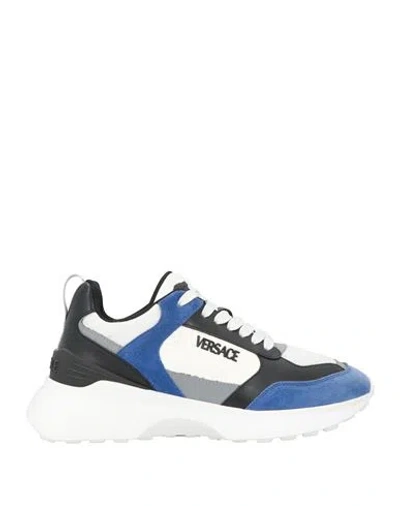 Versace Man Sneakers Blue Size 9 Calfskin, Textile Fibers