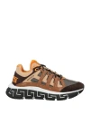Versace Man Sneakers Dark Brown Size 10 Leather, Textile Fibers