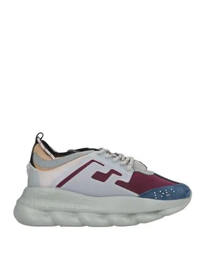 Versace Man Sneakers Burgundy Size 6 Calfskin, Textile Fibers In Multi