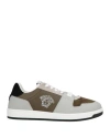 Versace Man Sneakers Khaki Size 8 Leather In Sand