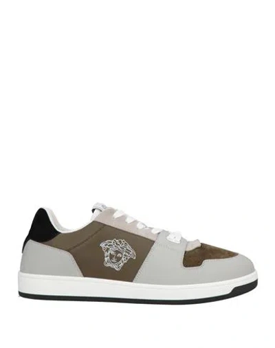 Versace Man Sneakers Khaki Size 8 Leather In Sand