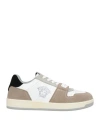 Versace Man Sneakers Khaki Size 9 Calfskin, Textile Fibers In Sand