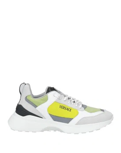 Versace Man Sneakers Light Grey Size 9 Calfskin, Textile Fibers