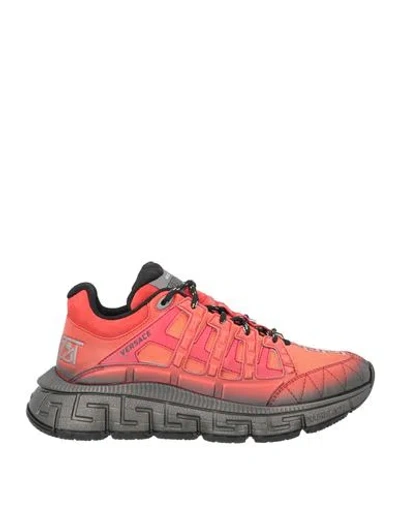 Versace Man Sneakers Red Size 9 Leather In Orange