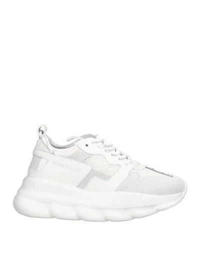 Versace Man Sneakers White Size 9 Calfskin, Textile Fibers