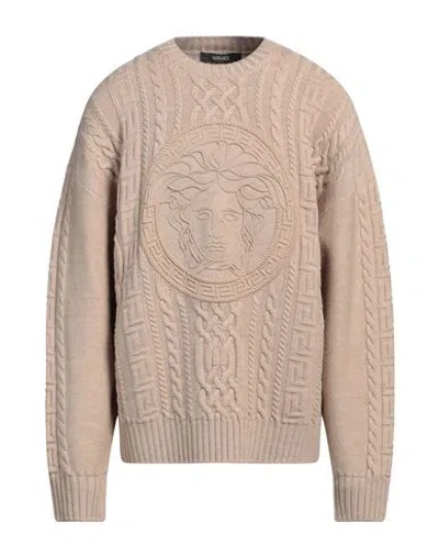 Versace Man Sweater Beige Size 42 Virgin Wool, Polyester, Acrylic, Wool