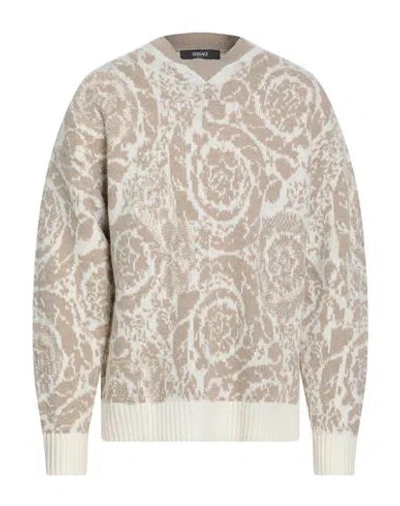 Versace Man Sweater Beige Size 42 Virgin Wool In Neutral