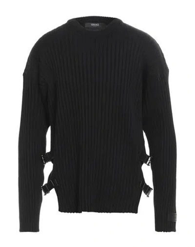 Versace Man Sweater Black Size 38 Wool, Calfskin, Lambskin