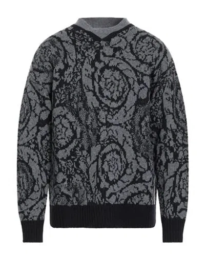 Versace Jacquard Pattern Crew Neck Sweater In Gray