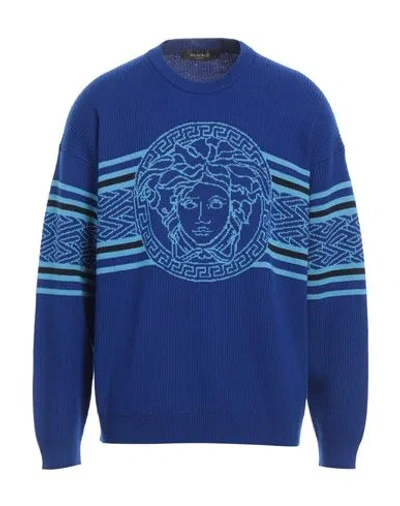Versace Man Sweater Blue Size 42 Virgin Wool