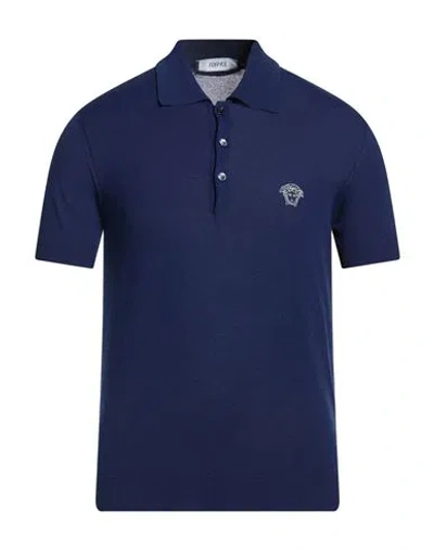 Versace Man Sweater Blue Size 44 Viscose, Cotton, Polyester